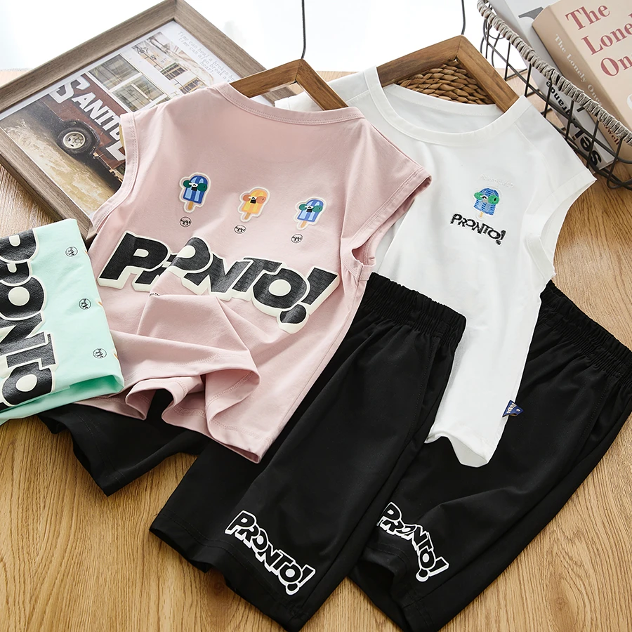 男童夏装套装2024新款中大童冰感时尚印花两件套儿童背心短裤炸街