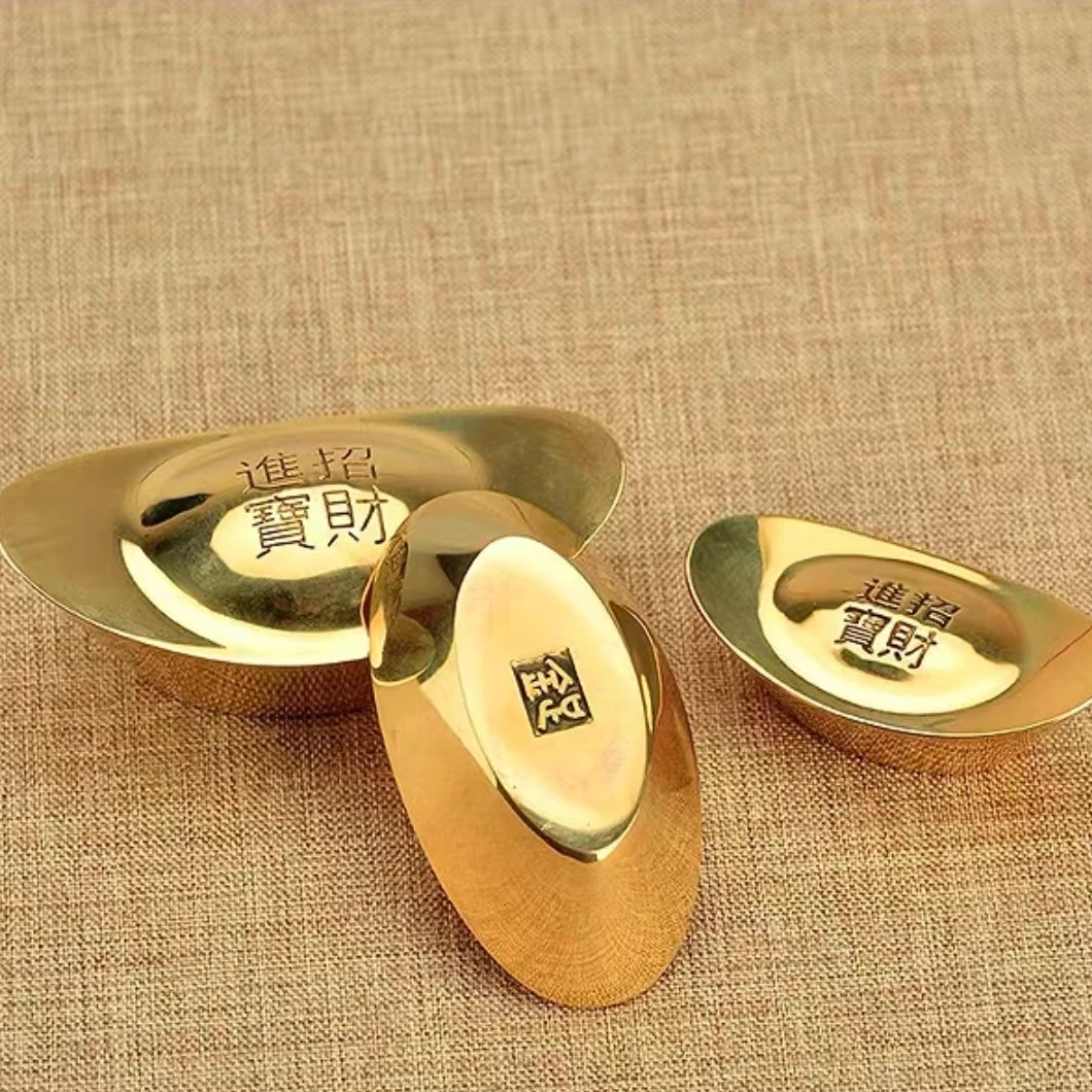 黄铜元宝实心摆件大小号仿真元宝工艺品桌面摆件聚宝盆装饰加厚