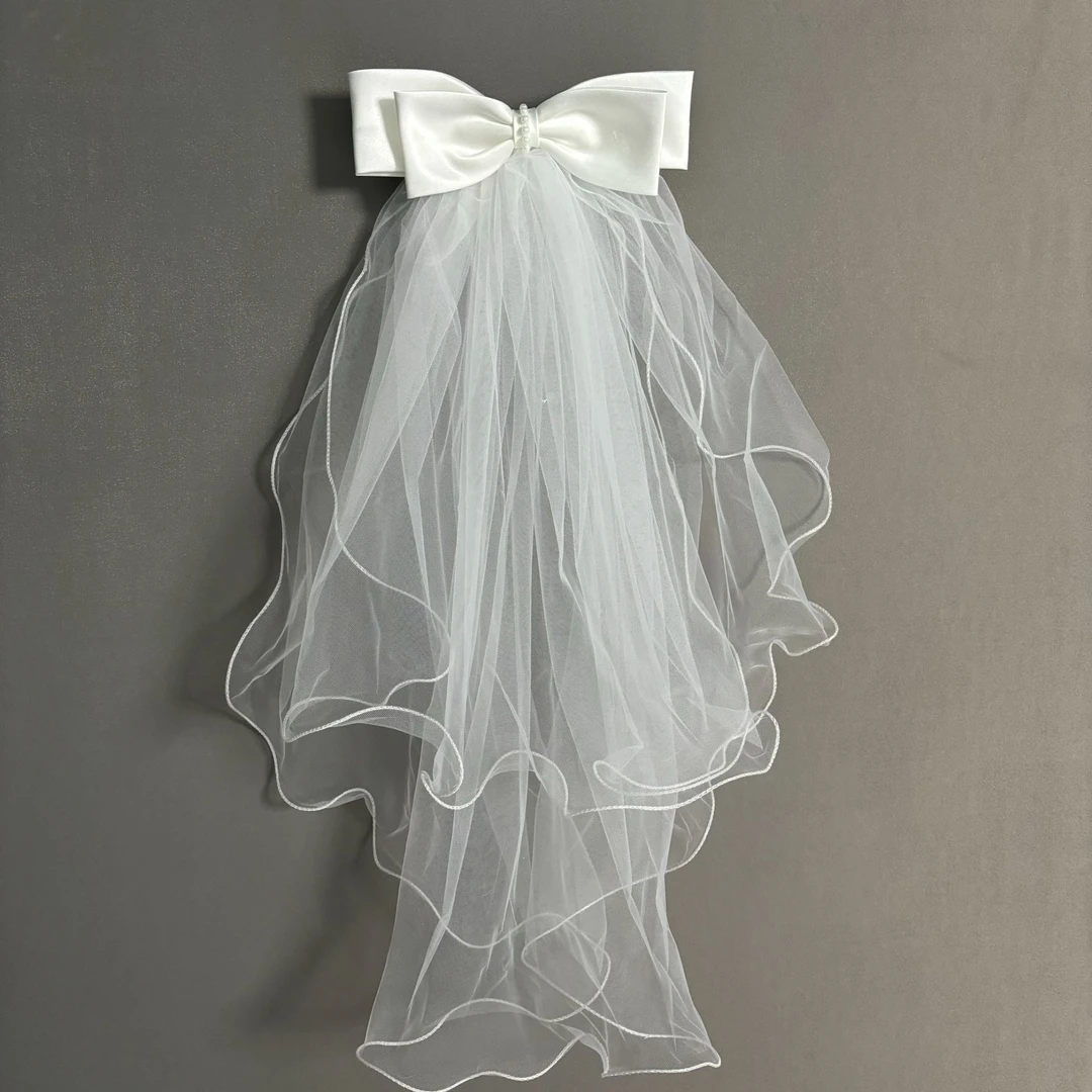 【真爱婚纱】蝴蝶结 短头纱 领证 缎面婚纱搭配