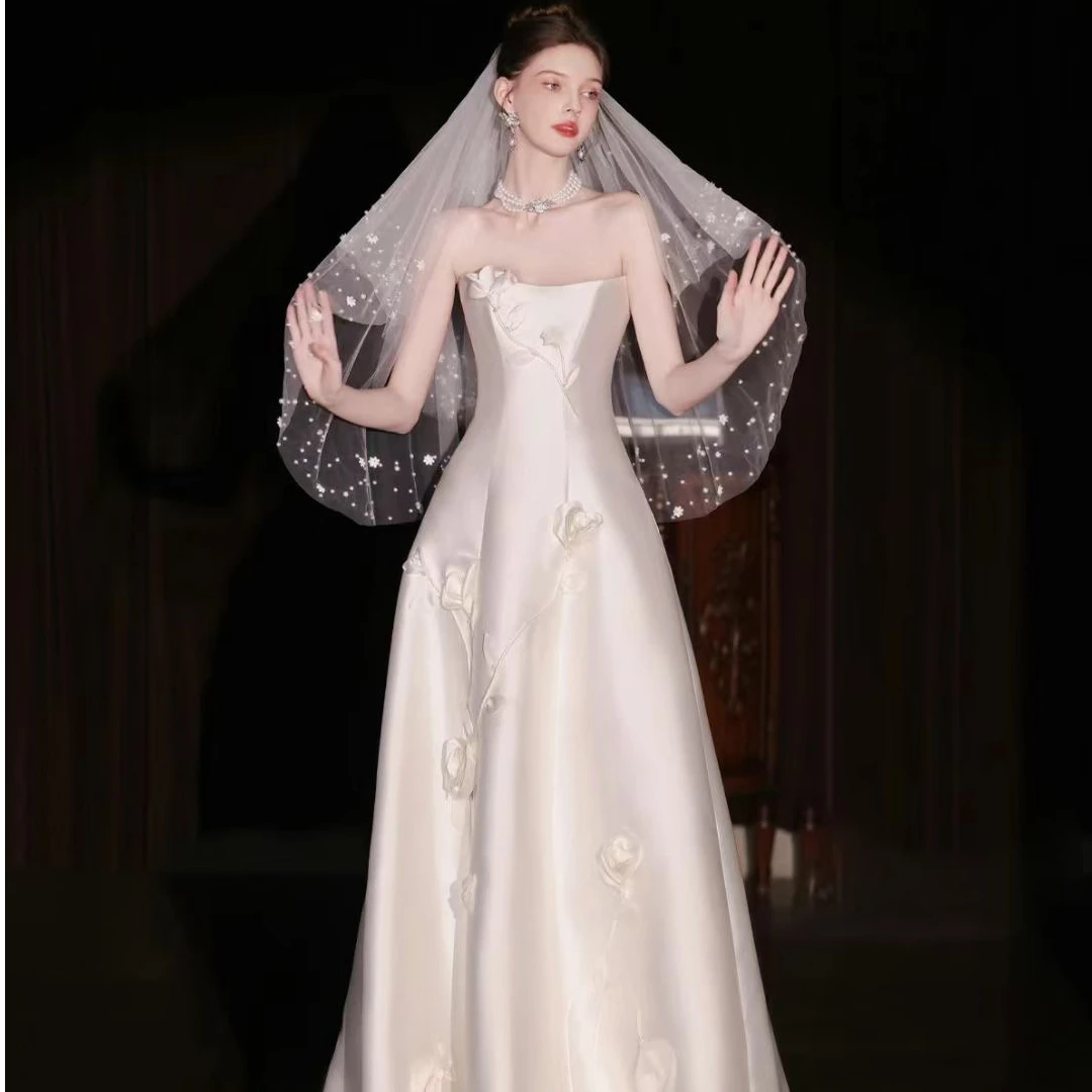 【真爱婚纱A摆】实体高货品质缎面鱼尾A摆遮肚子显瘦显高