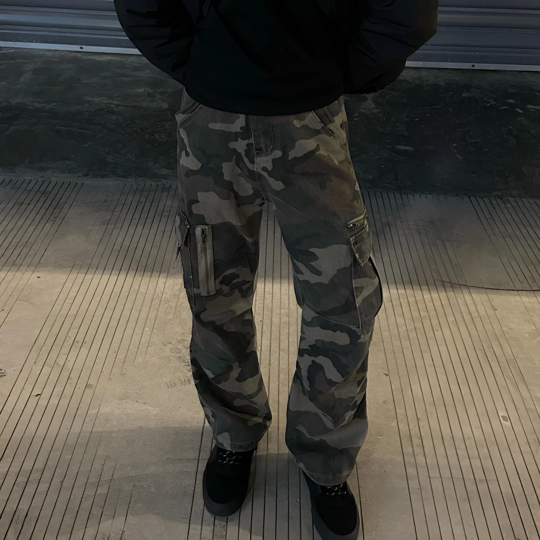 GoldBoy【迷彩工装裤】美式直筒秋冬迷彩硬汉工装重磅宽松牛仔裤