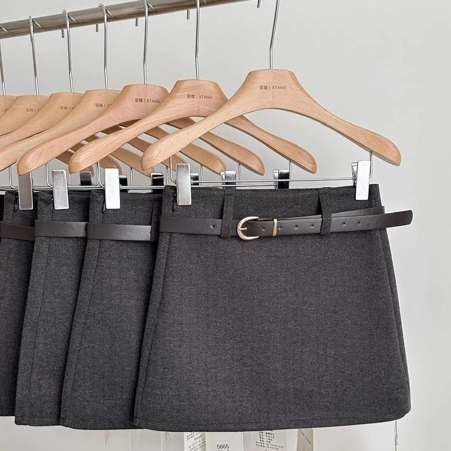 黑色毛呢气质半身裙子女秋冬辣妹高腰显瘦百搭防走光包臀A字短裙