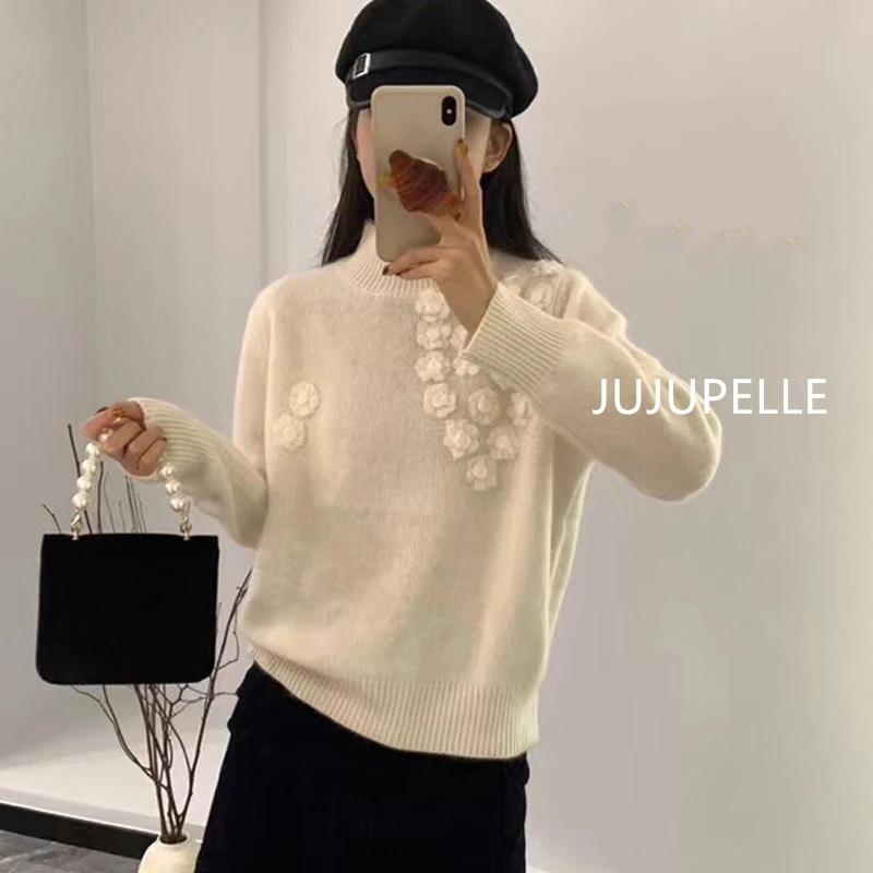 山茶花套头款！2024秋冬新款百搭气质女士宽松显瘦针织衫外套毛衣