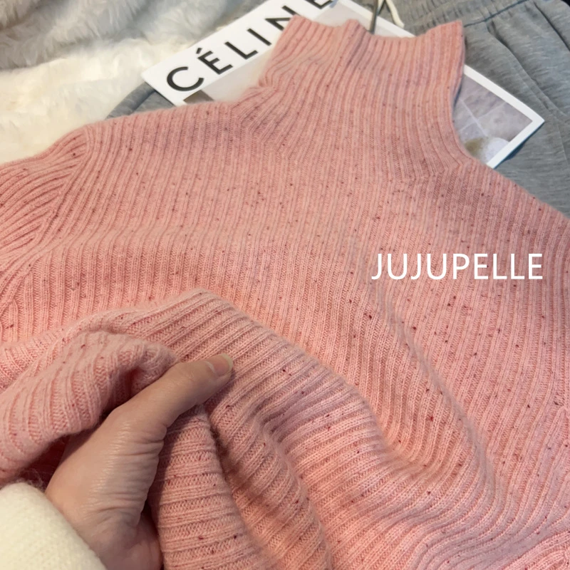 100绵羊毛！无缝一线成衣！~秋冬新款纯色堆堆领打底衫显瘦女针织衫