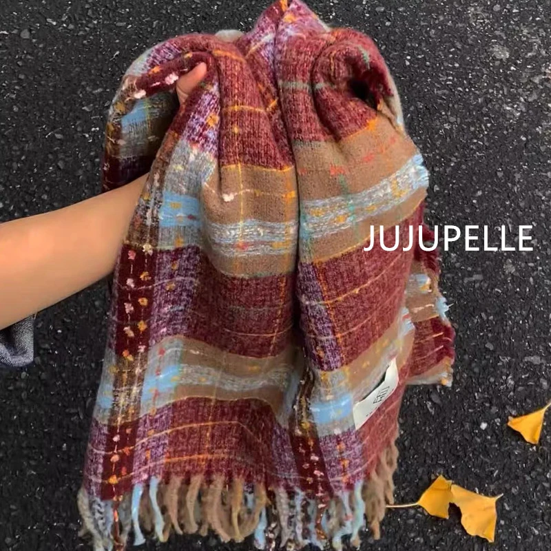 【满目星河】格子围巾新款氛围感圣诞高级加绒加厚保暖复古撞色围脖