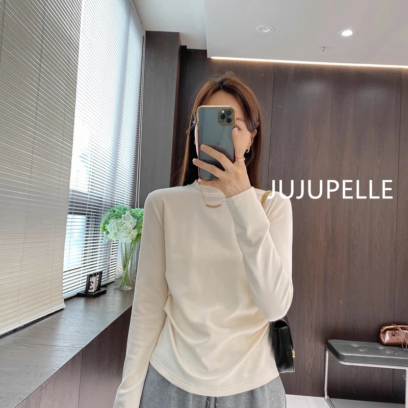 【德绒加厚半高领】秋冬女士收腰设计打底衫纯色内搭保暖修身显瘦