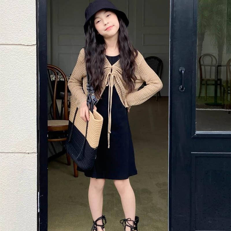 LEOHAPPY女童套装夏季儿童背心裙冰爽网眼防晒空调衫针织衫两件套