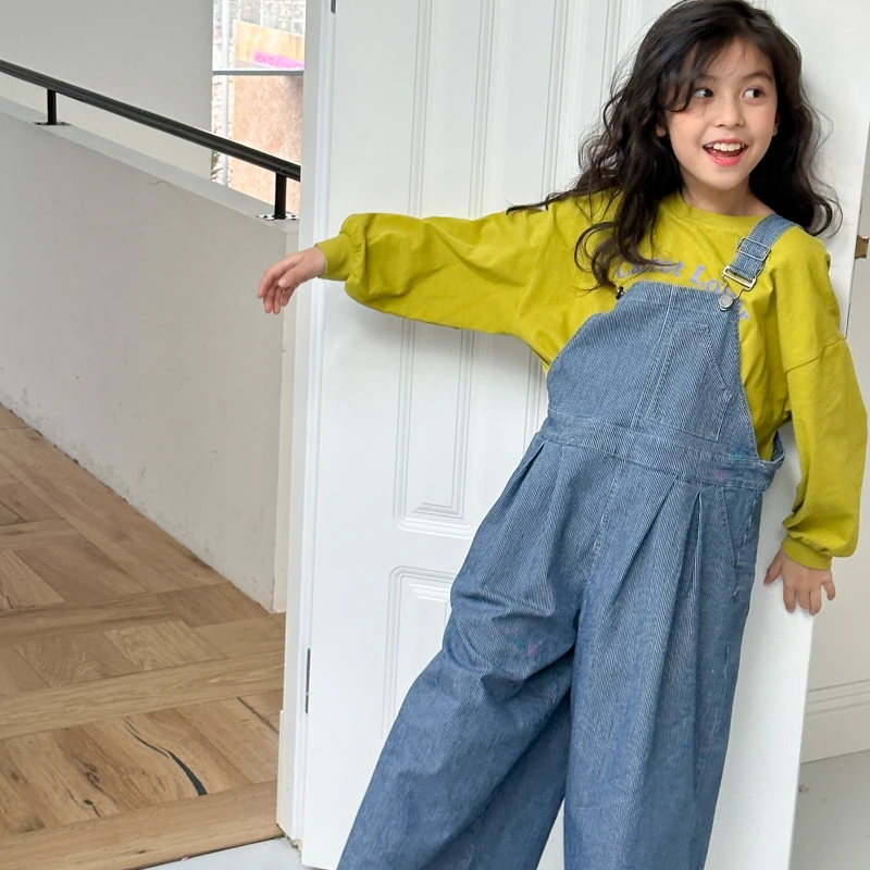 LEOHAPPY【加州背带裤】韩系新款宽松阔腿条纹牛仔可调节背带裤