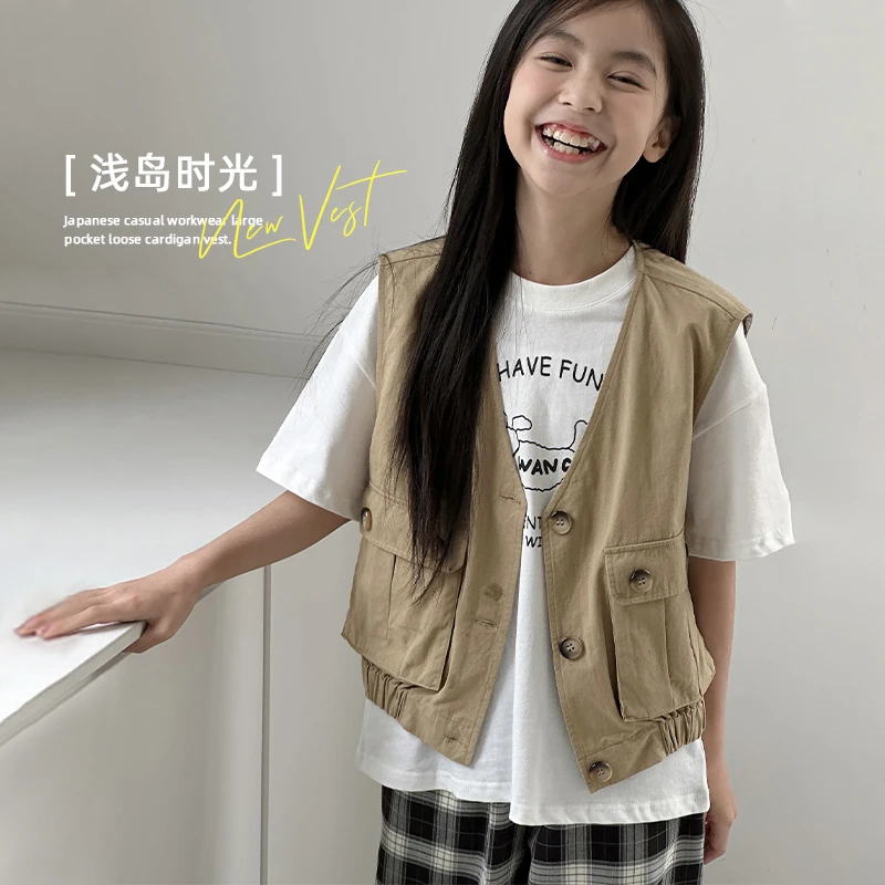 【浅岛时光】日系休闲工装大口袋宽松款开衫马甲