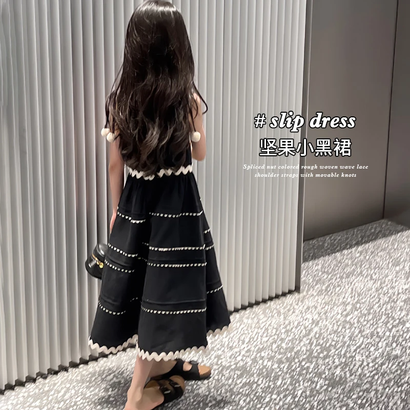 【坚果小黑裙】女童连衣裙夏季儿童吊带裙度假风长裙中大童洋气裙子