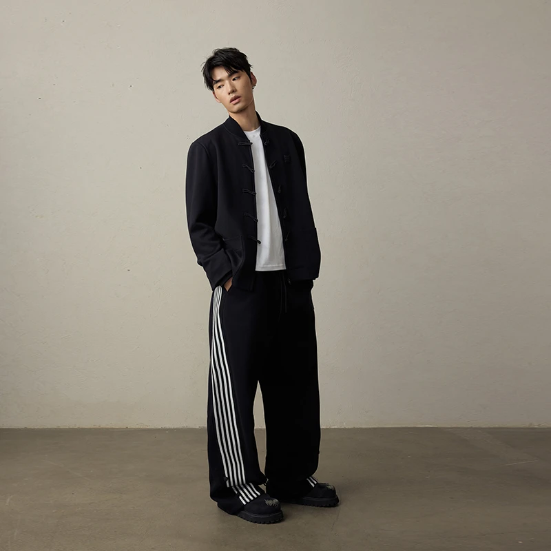 Lookun 序章 新中式夹克男士条纹设计拼接宽松复古百搭休闲外套