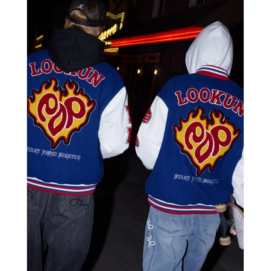 物空潮牌蓝色棒球服男女夹克休闲宽松嘻哈街头秋冬加厚情侣