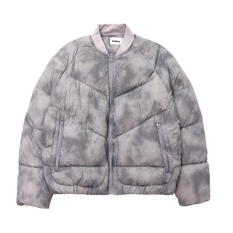 Lookun 乌云 棉服外套休闲情侣充棉保暖棒球领宽松时尚百搭扎染男