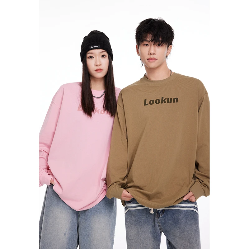 LOOKUN潮牌打底T恤秋冬打底衫百搭男女情侣长袖宽松圆领街头