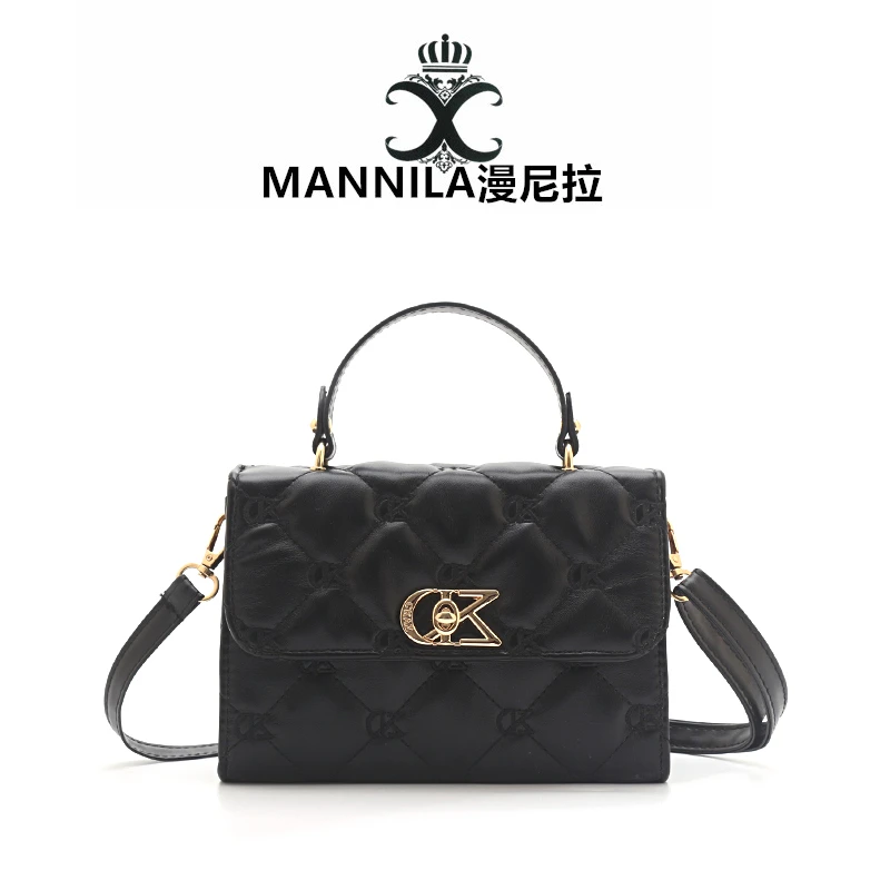 MANNILA/漫尼拉单肩小香风气质轻奢时尚百搭黑色经典菱格包5734
