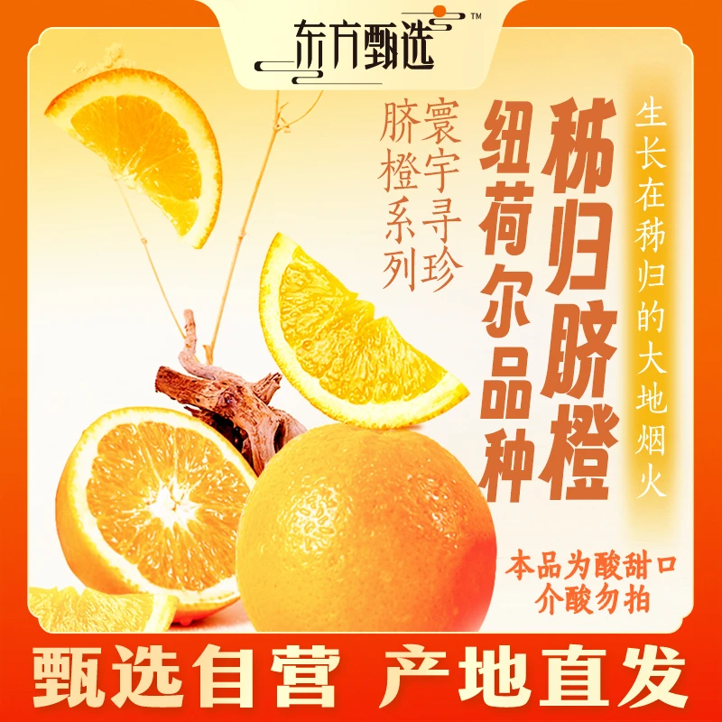 甄选自营|东方甄选秭归脐橙 5斤/9斤装 酸甜饱满坏果包赔清凉