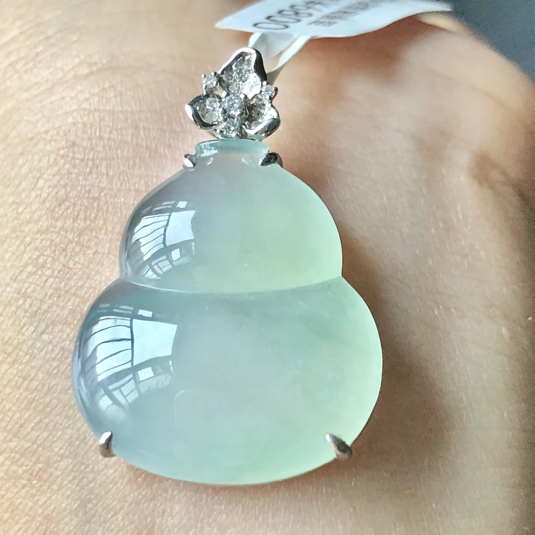 天然A货缅甸翡翠18k金镶嵌老坑冰种葫芦吊坠挂件裸石24.5/22/5.4