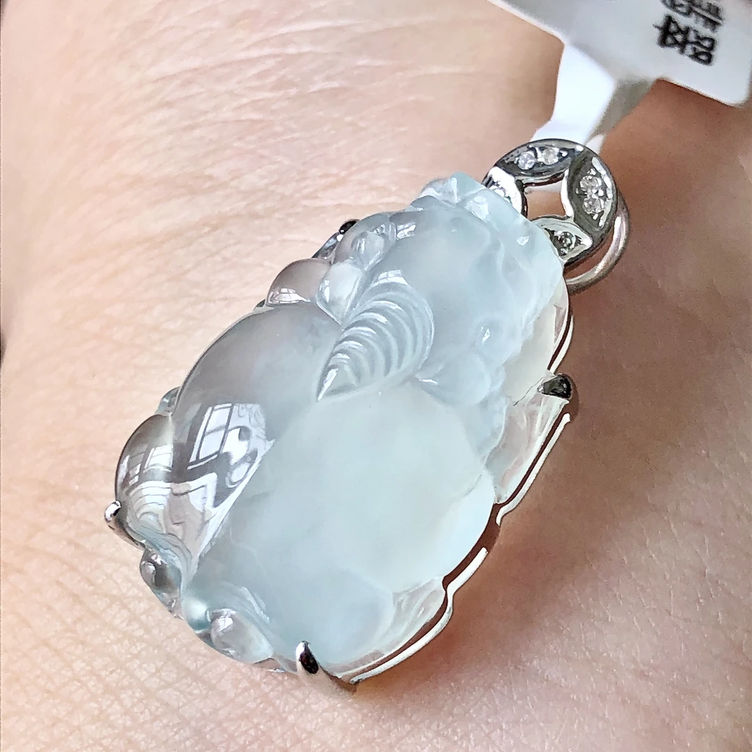 天然A货缅甸翡翠老坑高冰种貔貅挂件18k吊坠裸石尺寸20/14/6