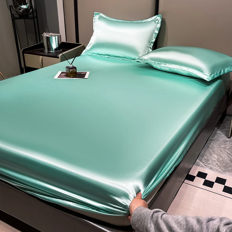 梦巢水洗冰丝床笠床罩轻奢丝滑凉感席纯色床笠款凉席三件套可机洗