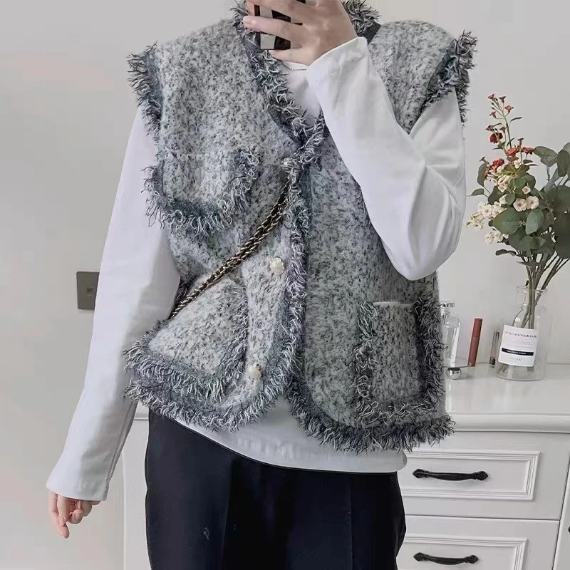 春秋新款高级仿貂绒马甲外套女设计感小众小香风别致宽松显瘦上衣