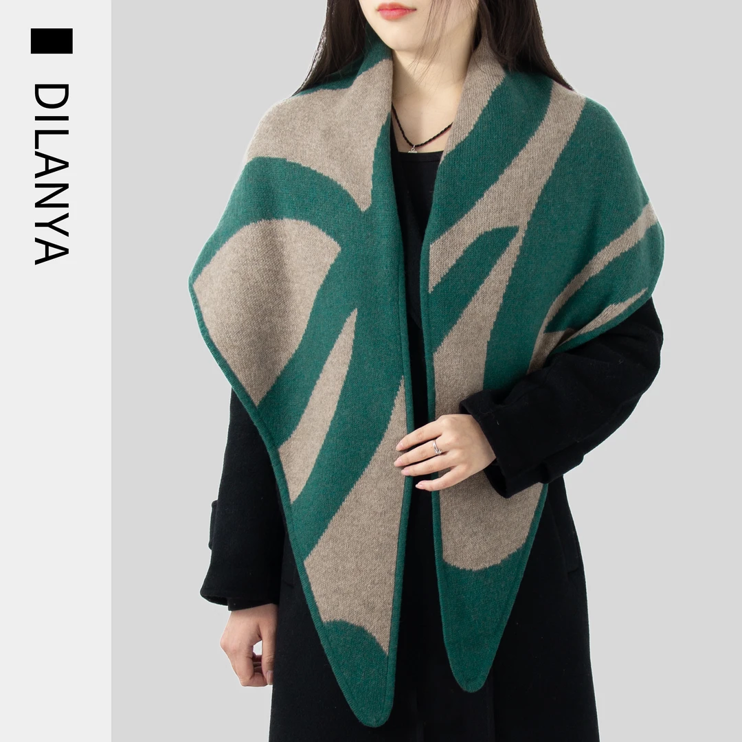 DILANYA/迪兰娅纯羊绒披肩双面拼色时尚围巾女士保暖护肩颈外搭