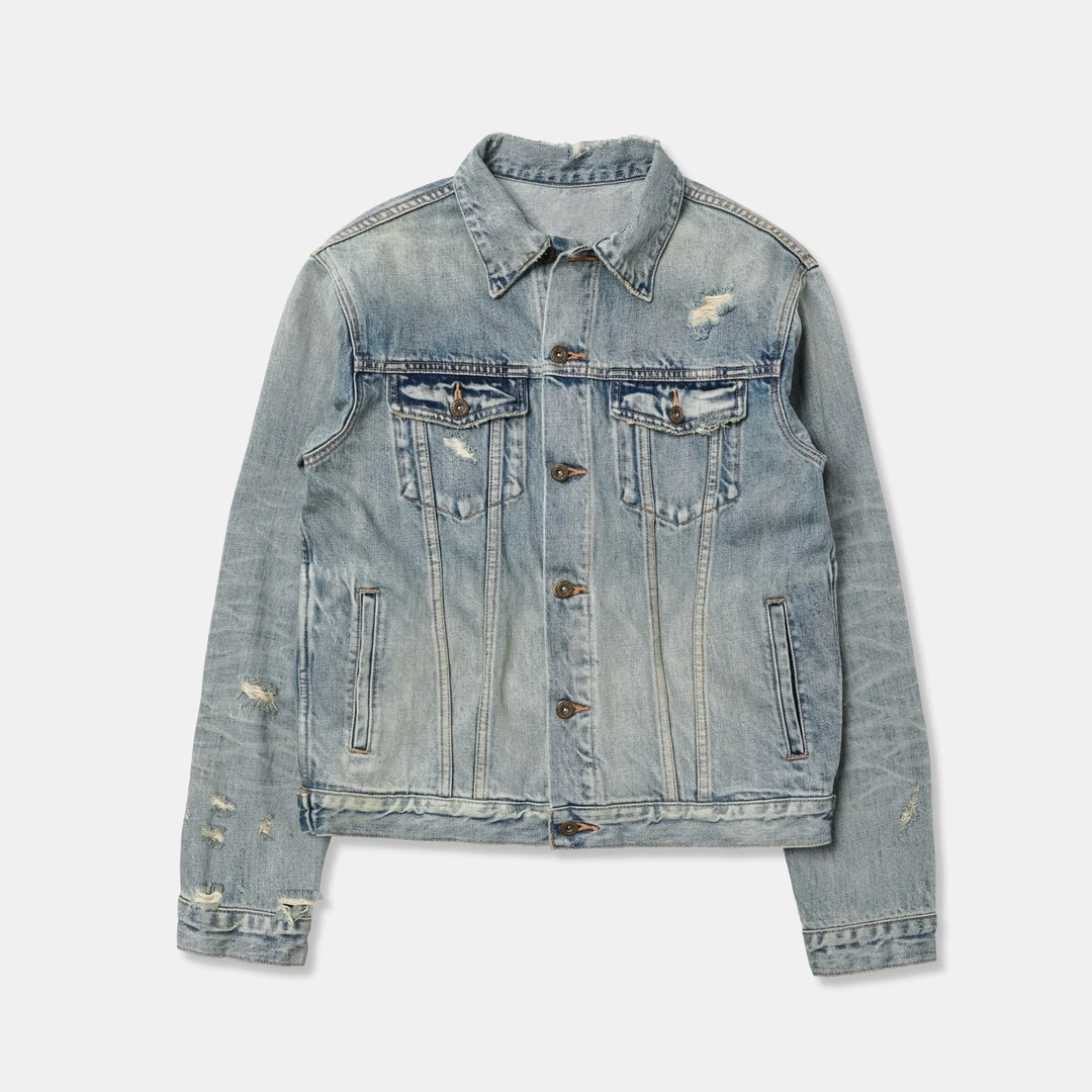Hobkirk 24FW 复古水洗做旧Vintage破坏泥染boxy冰蓝牛仔夹克百搭