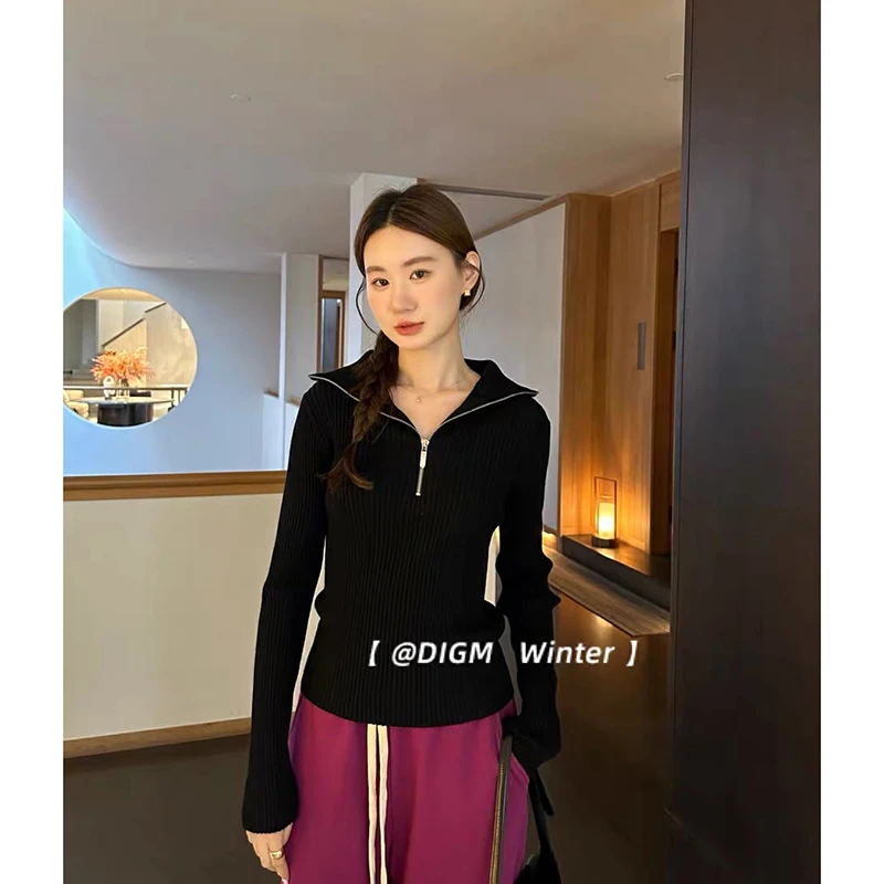 【米白色】3488超柔软新款高品质中领半开拉链上衣