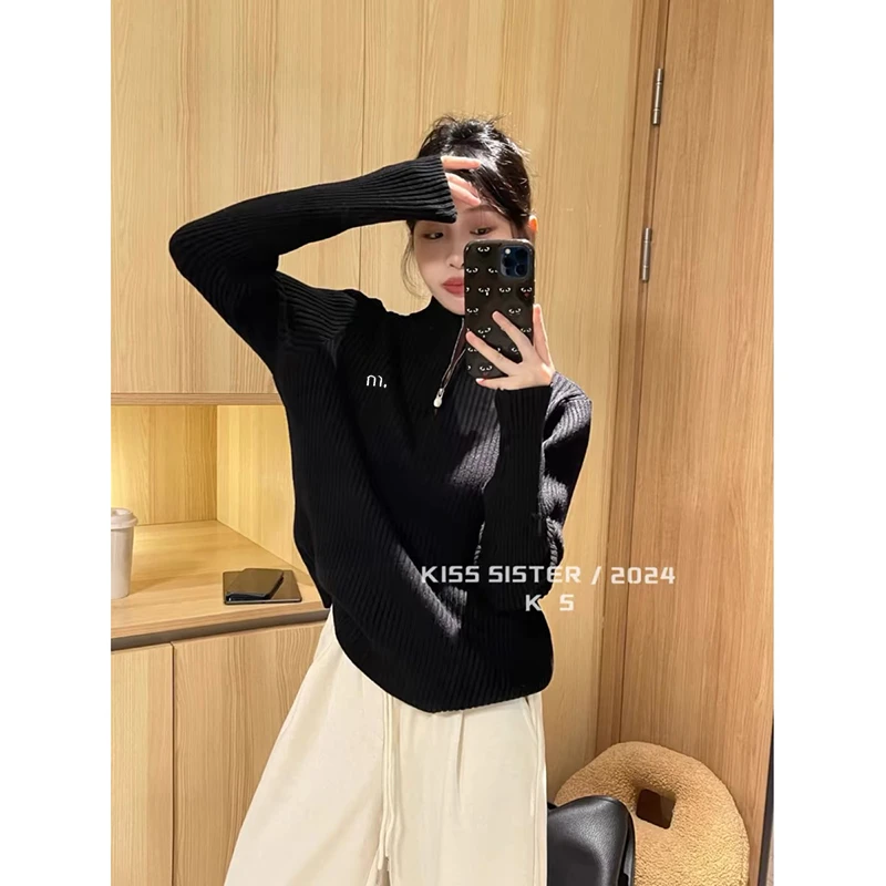 【抹茶杏】3510超柔软新款高品质中领半开拉链毛衣