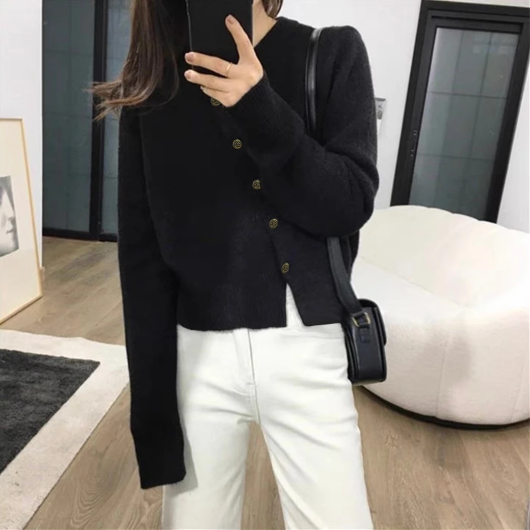 【红色】开衫外套2788超柔软新款高品质圆领斜开扣上衣