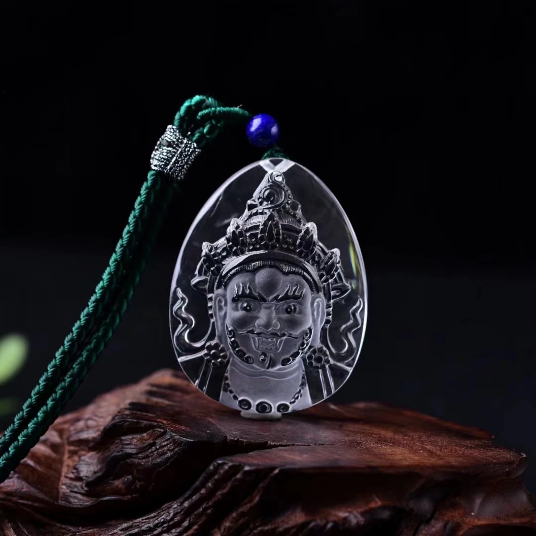 煌隆珠宝天然白水晶黄财神头像水滴型头像男女同款