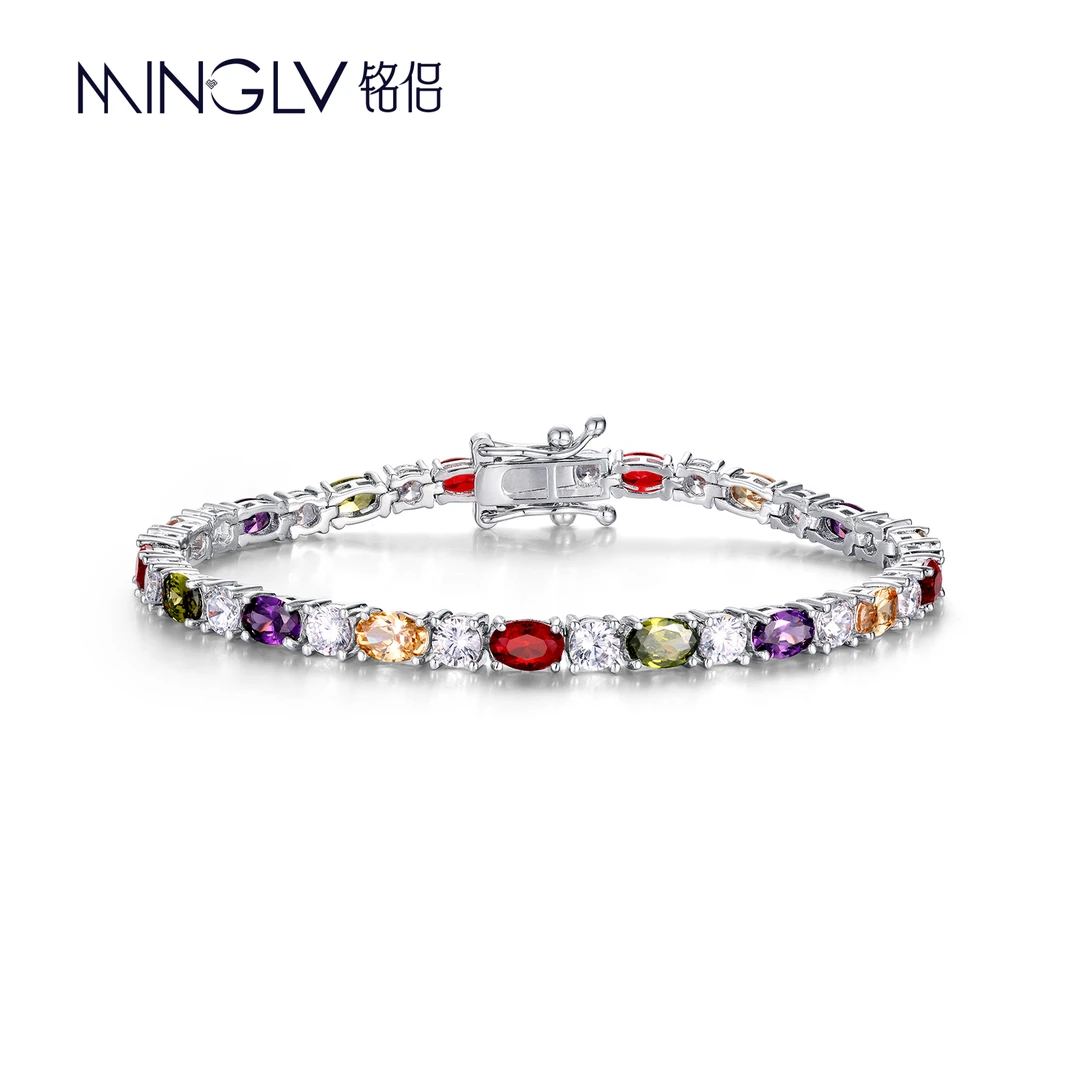 铭侣 925银合成锆石手链 彩虹高碳钻女士手链轻奢时尚百搭小众