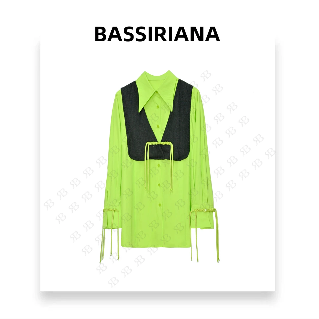 香BASSIRIANA新春设计师拼接气质轻奢翻领新中式假两件毛衣211669