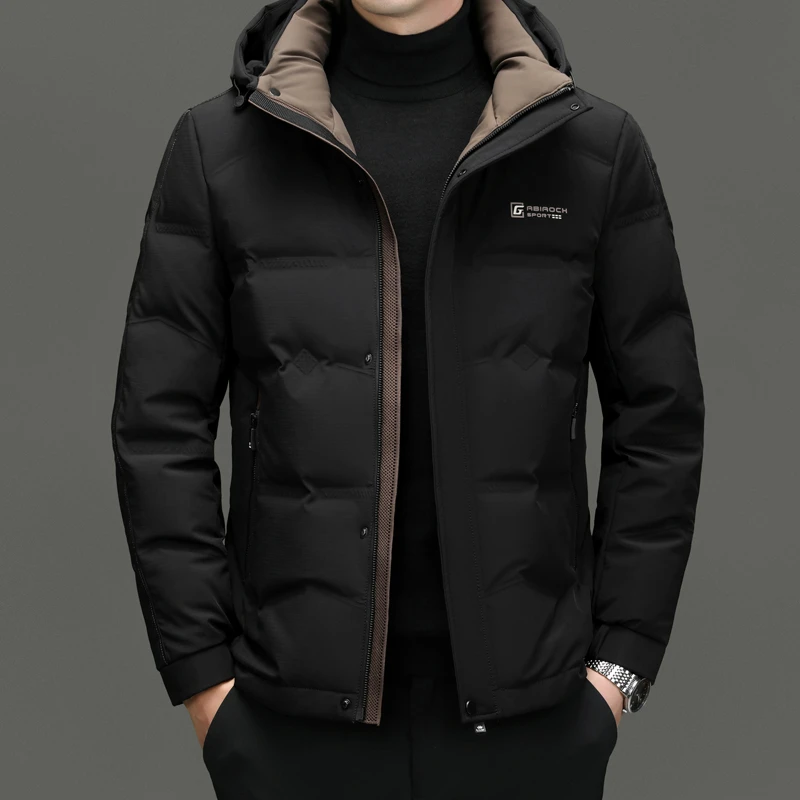 意大利正品羽绒男士外套秋冬商务保暖棉衣中青年帽子可拆时尚夹克