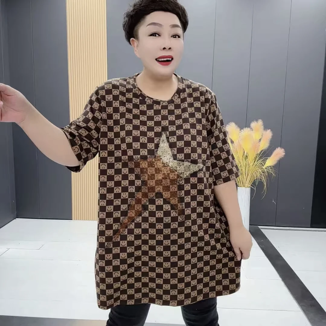 1639*时尚大码宽松版型T恤分袖显瘦豹纹圆领网红大码t恤宽松上衣