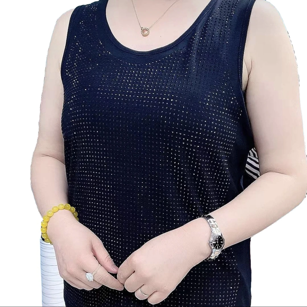 1552*款时尚大码夏季宽松无袖外穿内搭百搭休闲显瘦前满钻背心