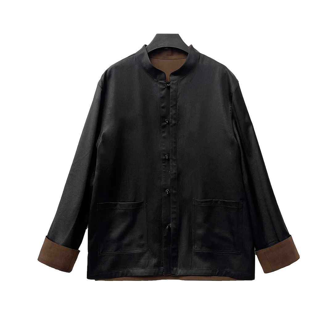 B24816-秋冬新款新中式香云纱重磅重缎国风唐装上衣