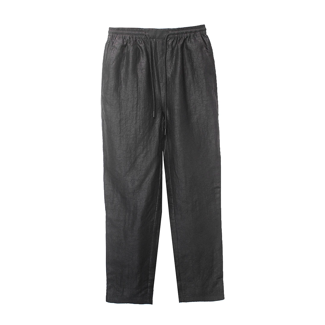 MGFR2388-24年男士休闲时尚夏季黑色桑蚕丝宽松透气舒适长裤