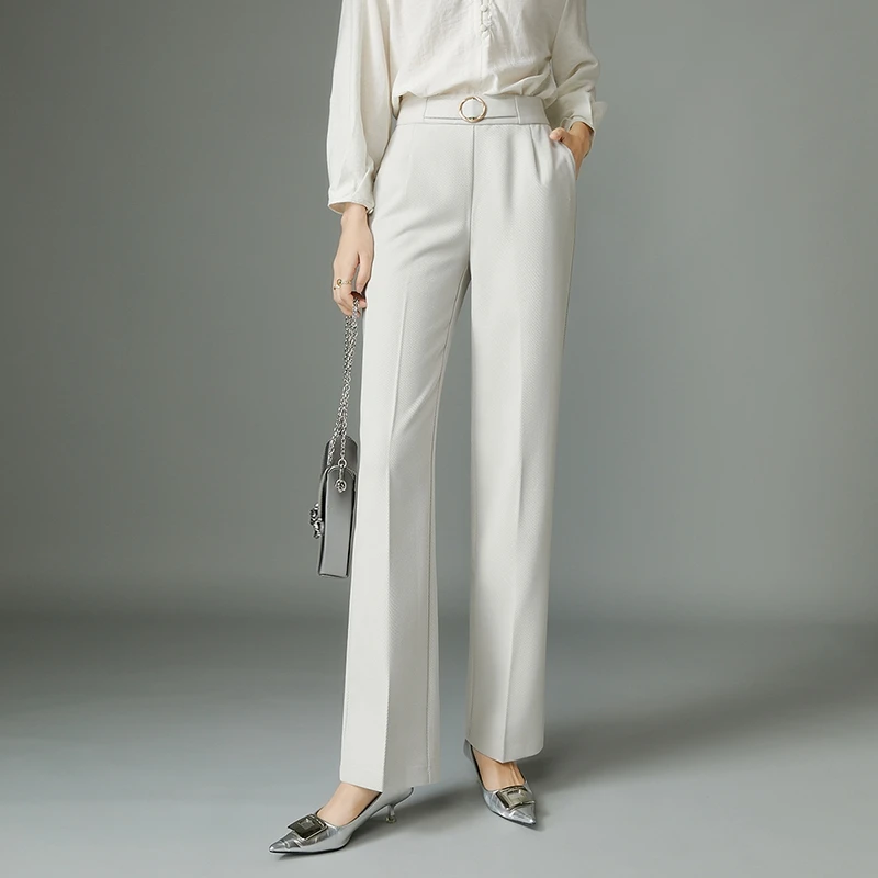 晚白春季时尚高腰宽松阔腿休闲裤通勤减龄西装裤女24080560