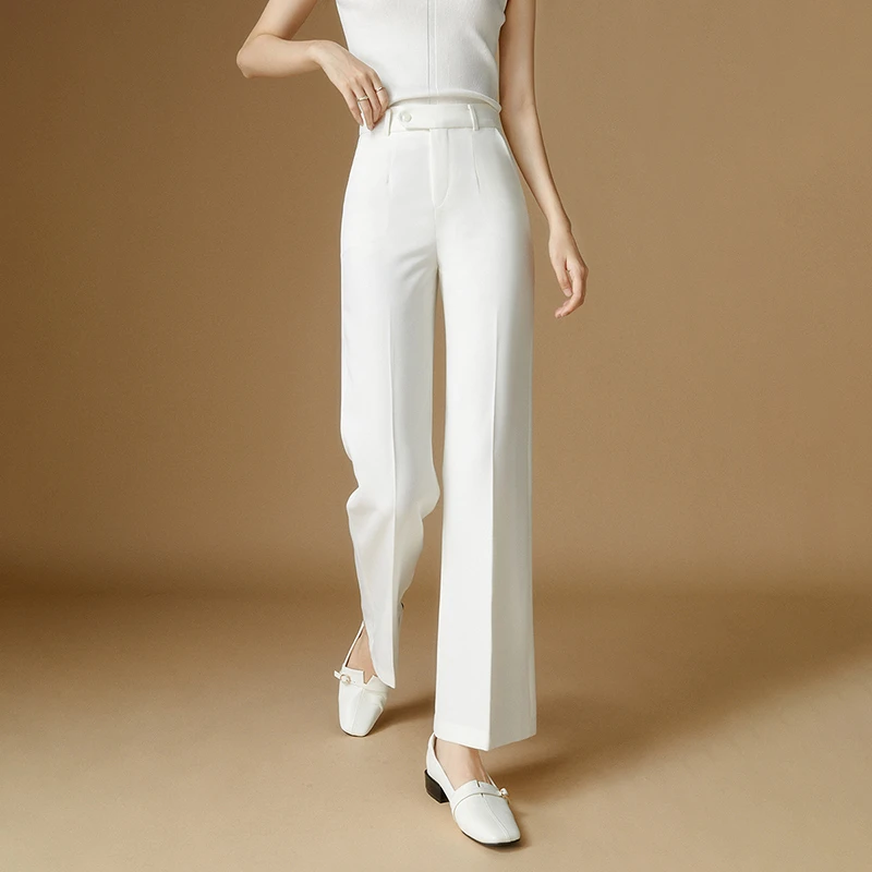 晚白春季新款时尚简约裤子高级感加长直筒休闲裤女24052410