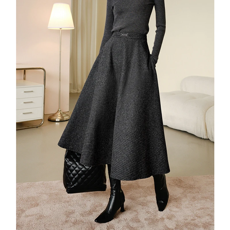 【专享】冬半裙千鸟格A字半身裙24080701半身裙