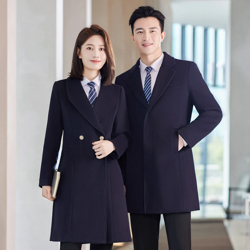 男女绵羊毛大衣职业装中长款OL企事业单位商务接待工作服毛呢外套