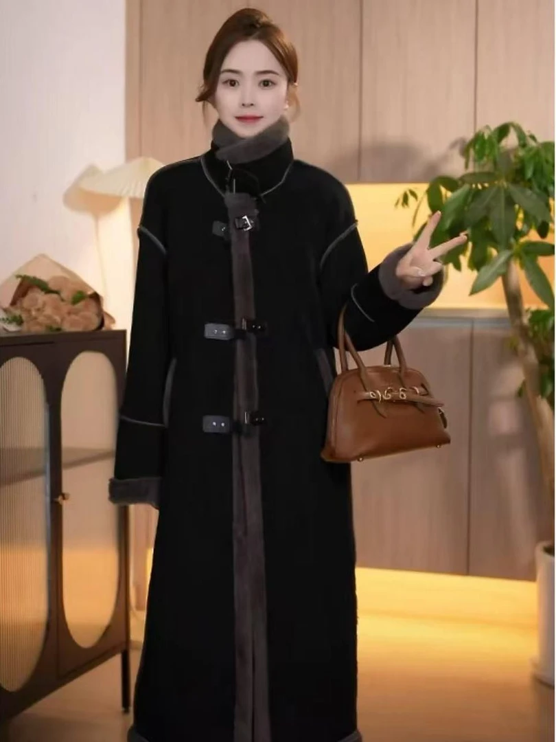 时尚冬季保暖秋冬加厚外套网红新款皮毛一体长款气质百搭女中长款