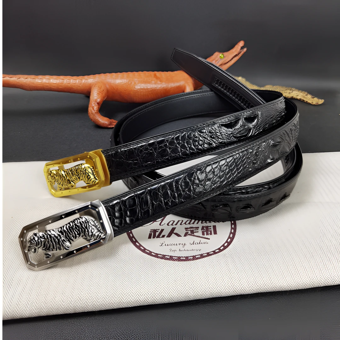 正宗鳄鱼皮卡槽3.4男士腰带钢外穿扣黑色时尚百搭真皮休闲皮带