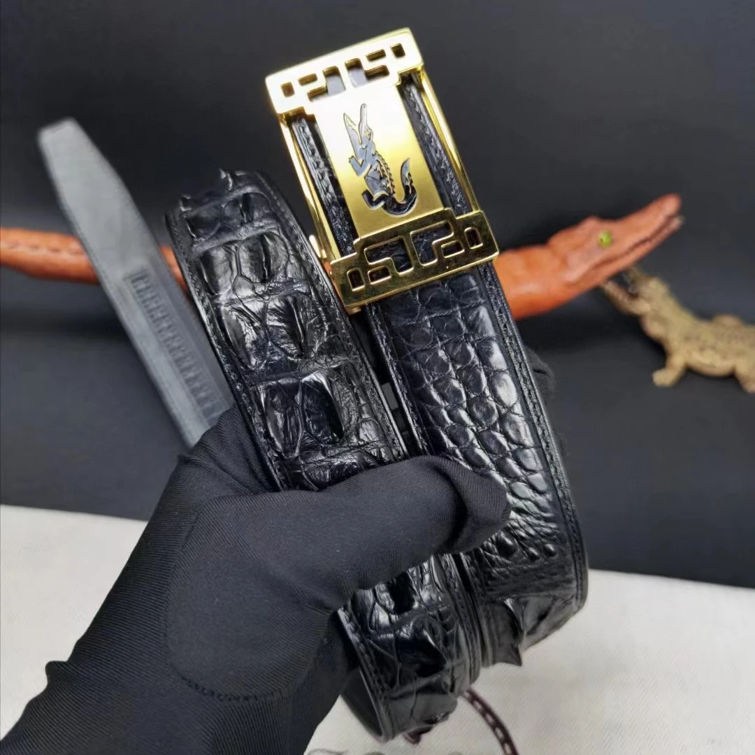 正宗真鳄鱼皮皮带男士真皮卡槽自动扣商务休闲滑道扣高档手工皮带