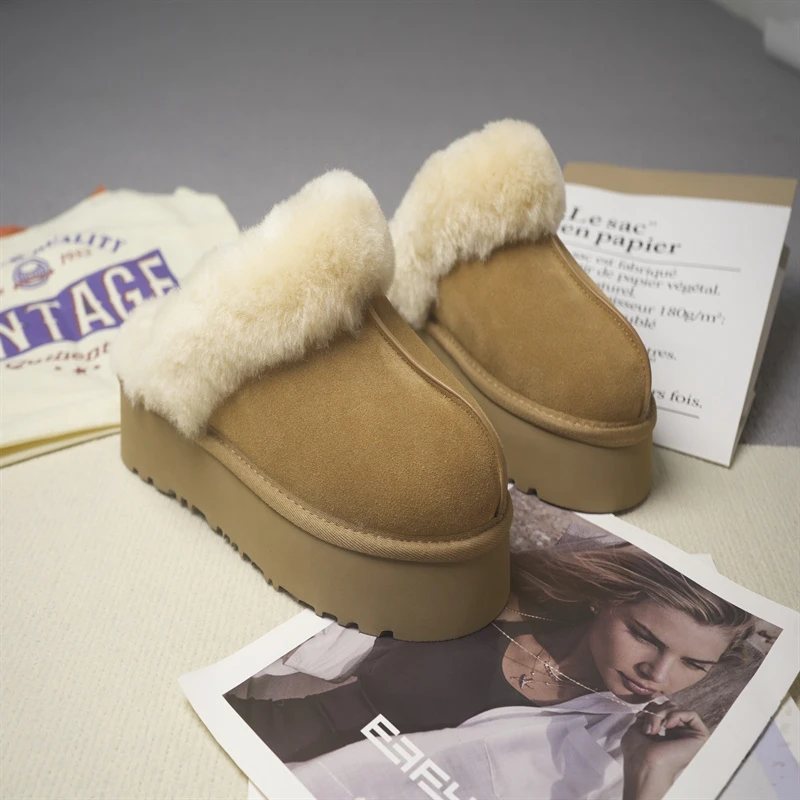 【4公分】桑坡上新厚底星拖雪地靴4cm时尚百搭冬季爆款真皮毛休闲
