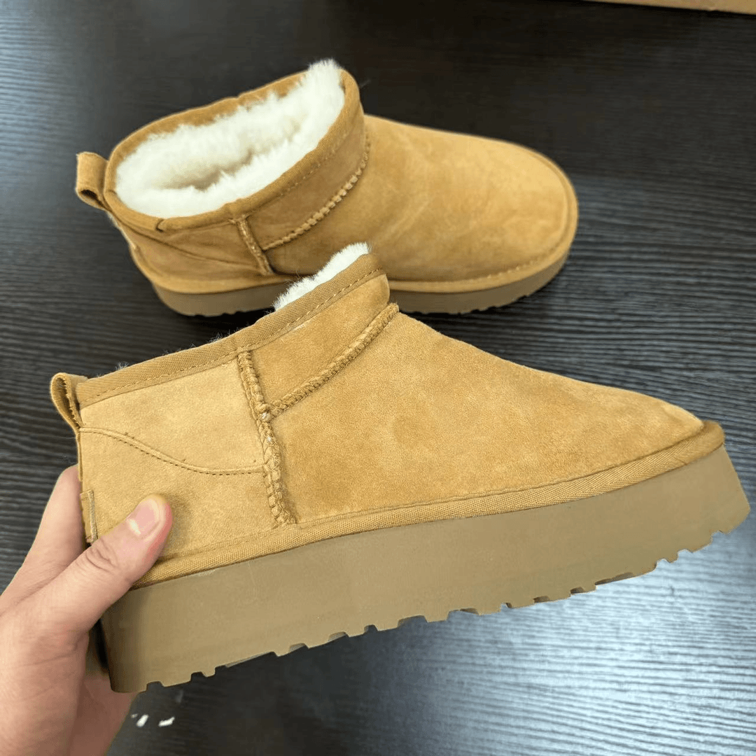 反季清仓周冬雨同款3cm一体大底雪地靴真皮雪地靴桑坡工厂清库存