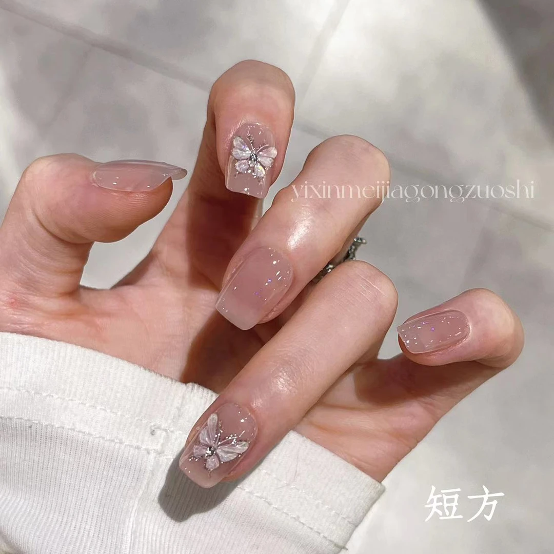 纯手工定制穿戴甲 冰晶蝴蝶 壹心推荐美甲贴片可拆卸假指甲贴10片
