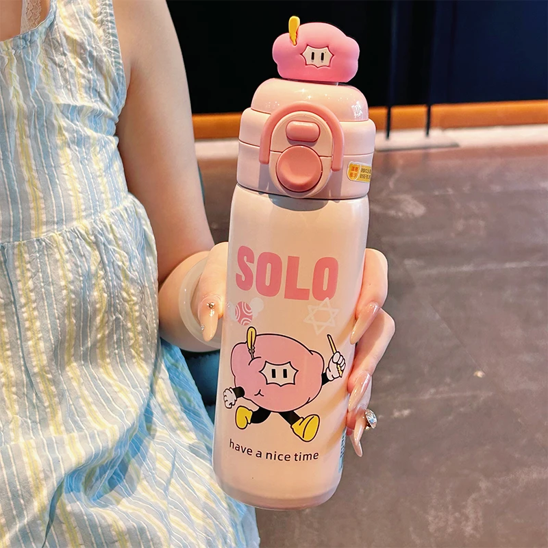 云朵保温杯可爱高颜值水杯女士专用316不锈钢儿童防摔吸管杯双饮