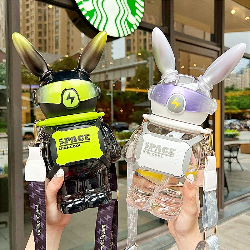 闪电兔太空杯大容量水杯儿童吸管杯女生高颜值运动杯创意兔子水杯