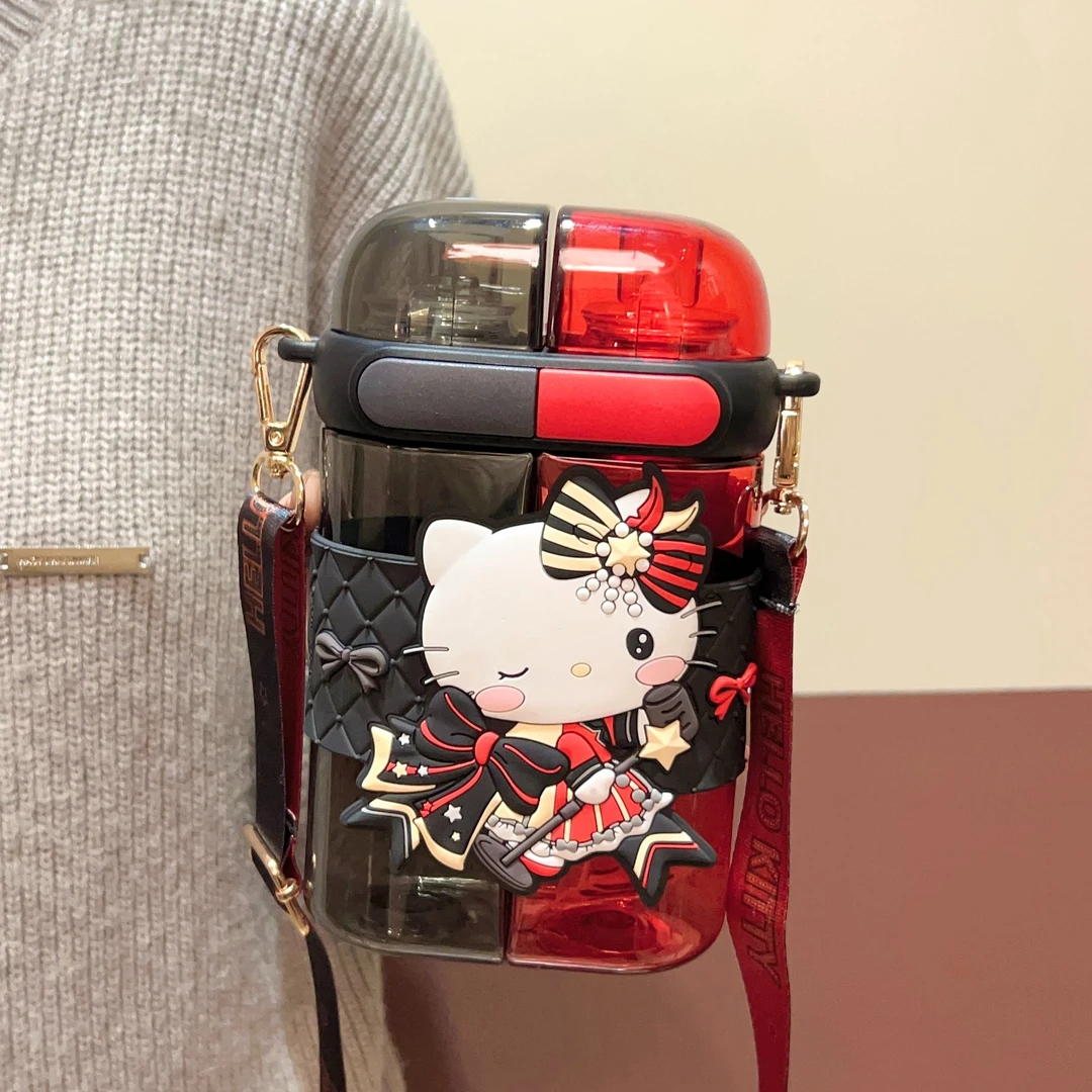 三丽鸥hellokitty水杯库洛米吸管杯高颜值学生创意可爱双饮杯斜挎
